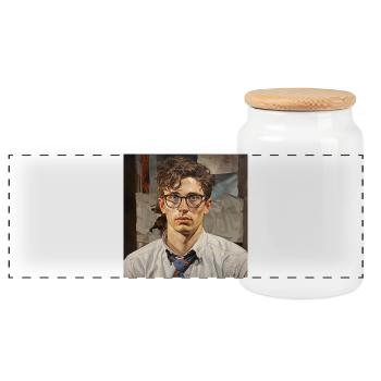 Geometric Portrait Glasses - Panoramic Cookie Jar with Wooden Lid - white - Front
