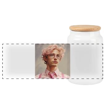Pastel Hero Portrait with Glasses - Panoramic Cookie Jar with Wooden Lid - white - Front