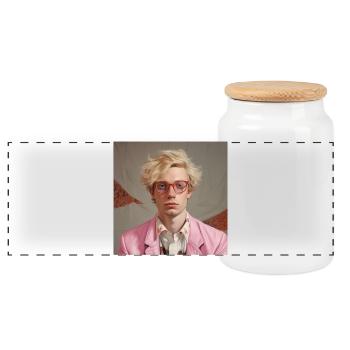 Blonde Style Pink Jacket Floral Shirt - Panoramic Cookie Jar with Wooden Lid - white - Front