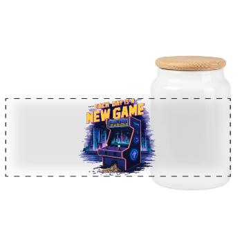 Each Day is a New Game Design Motivation Sport - Panoramic Cookie Jar with Wooden Lid - white - Front