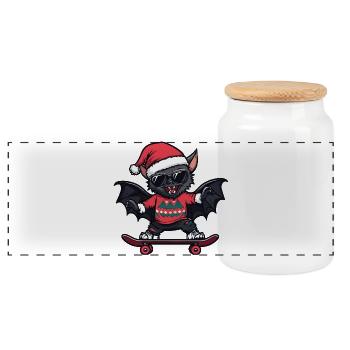 Chauve-souris Noël drôle - Boîte à biscuits avec couvercle en bois - blanc - Devant