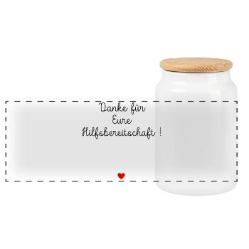 Heart, thank you, helpfulness - Panoramic Cookie Jar with Wooden Lid - white - Front
