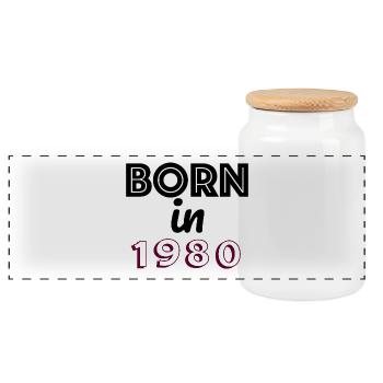 Born in 1980 - Panoramic Cookie Jar with Wooden Lid - white - Front