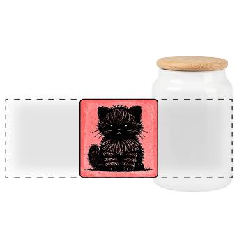 Fuzzy Cat (Red) - Panoramic Cookie Jar with Wooden Lid - white - Front