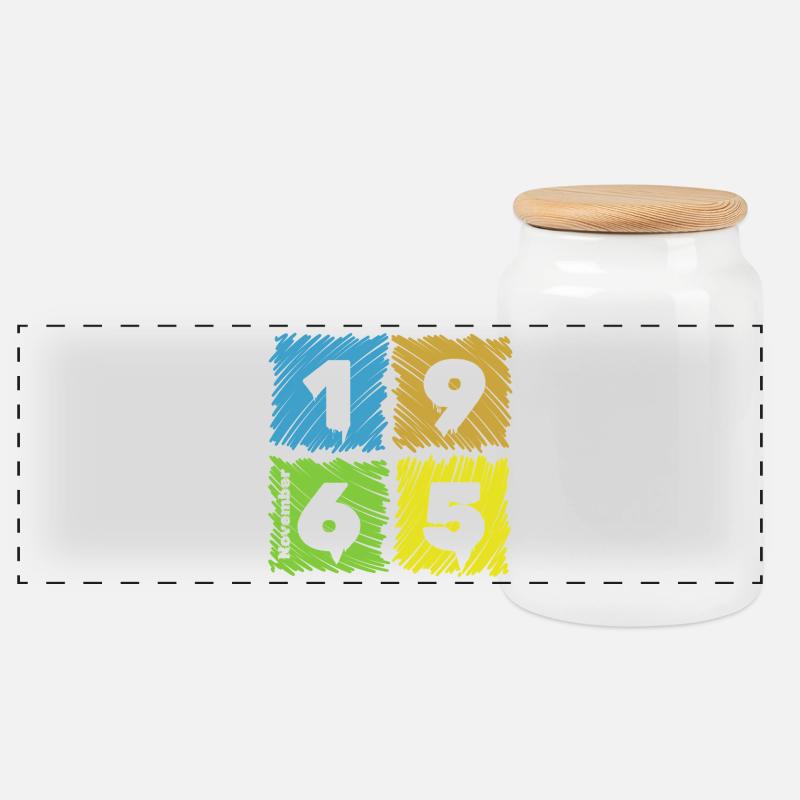 60. Geburtstag Farbige Patches since 11/1965 - Panorama Keksdose mit Holzdeckel - Weiß