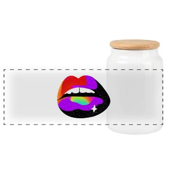 Kosmische Regenbogenlippen - Panorama Keksdose mit Holzdeckel - Weiß - Vorne