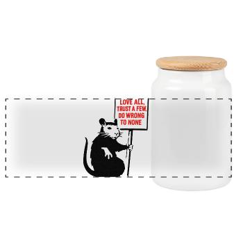 Rat with Shield: Love All Trust Few - Panoramic Cookie Jar with Wooden Lid - white - Front