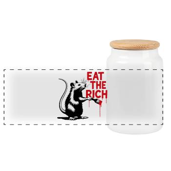Ratte mit Botschaft Eat the Rich - Panorama Keksdose mit Holzdeckel - Weiß - Vorne
