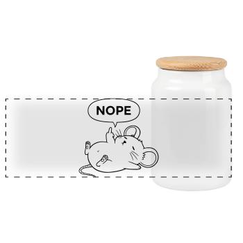 Nope Mouse | Cheeky middle finger statement - Panoramic Cookie Jar with Wooden Lid - white - Front