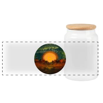 Sonnenkreis am Wasser - Panorama Keksdose mit Holzdeckel - Weiß - Vorne