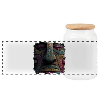 Masque Totem de Relief de Couleur Aztèque - Boîte à biscuits avec couvercle en bois - blanc - Devant