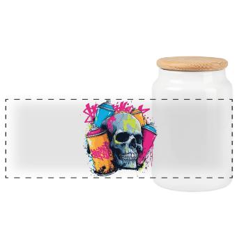 Skull & Graffiti | Buntes Street Art Design - Panorama Keksdose mit Holzdeckel - Weiß - Vorne
