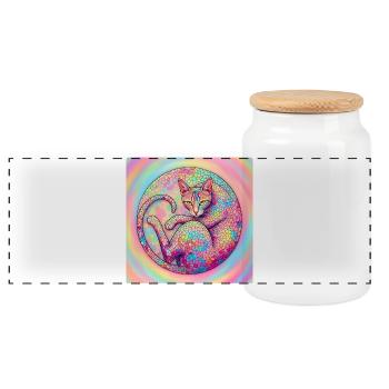 Pastell Mosaik Katze  Sanft und kunstvoll - Panorama Keksdose mit Holzdeckel - Weiß - Vorne