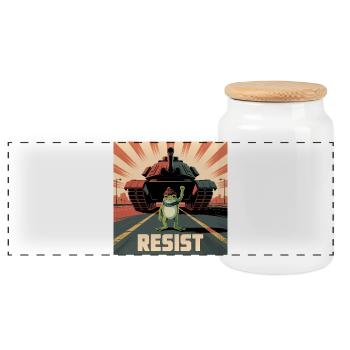 Portland Widerstand Frosch - USA Protest T-Shirt - Panorama Keksdose mit Holzdeckel - Weiß - Vorne