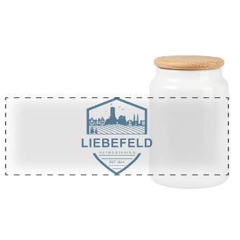 Liebefeld ❤ City Coat of Arms - Panoramic Cookie Jar with Wooden Lid - white - Front