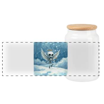 Skelettengel mit Heiligenschein in Wolken - Panorama Keksdose mit Holzdeckel - Weiß - Vorne