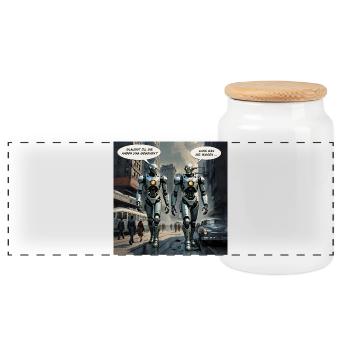 Robots – "Do you think they saw us?" - Panoramic Cookie Jar with Wooden Lid - white - Front