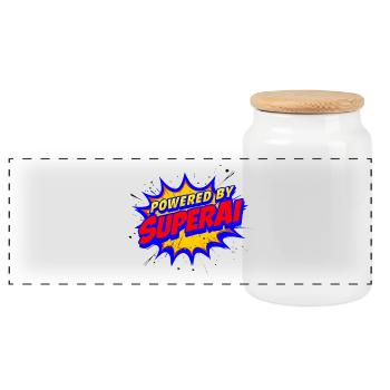 Powered by SuperAI - Panoramic Cookie Jar with Wooden Lid - white - Front