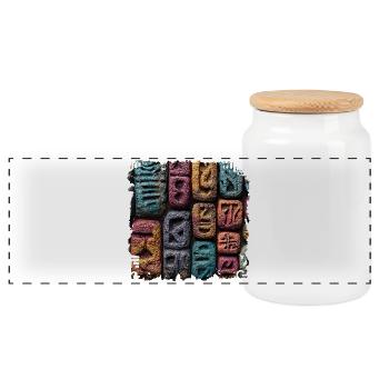Colorful Stone Letter Pattern - Panoramic Cookie Jar with Wooden Lid - white - Front