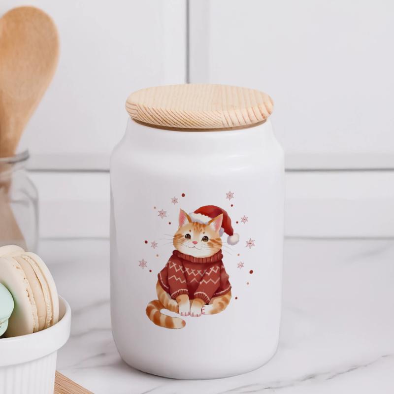 Conception de pull de Noël chat confortable Boîte à biscuits avec couvercle en bois