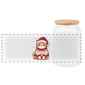 Katze Cozy Christmas Sweater Design - Panorama Keksdose mit Holzdeckel - Weiß - Vorne