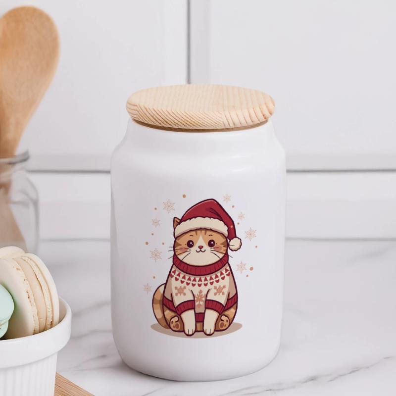 Conception de pull de Noël confortable pour chat Boîte à biscuits avec couvercle en bois
