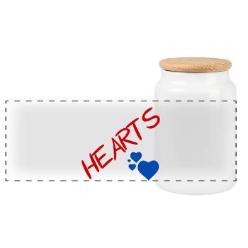 Blue hearts and red letters - Panoramic Cookie Jar with Wooden Lid - white - Front