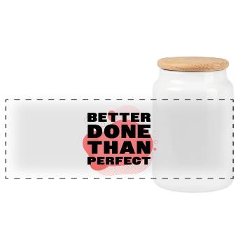 Better Done Than Perfect - Panoramic Cookie Jar with Wooden Lid - white - Front