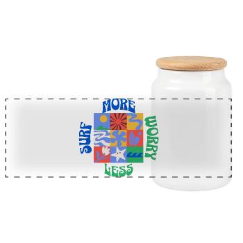Surf More Worry Less - Panoramic Cookie Jar with Wooden Lid - white - Front