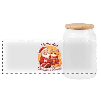 The Purrrfect Christmas Moment - Panorama Keksdose mit Holzdeckel - Weiß - Vorne