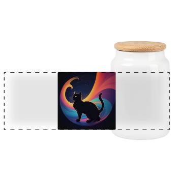 Chat noir devant les couleurs de l’arc-en-ciel - Boîte à biscuits avec couvercle en bois - blanc - Devant