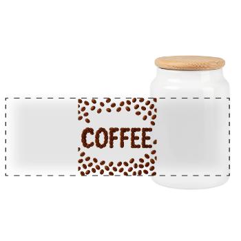 Coffee Beans Word Design - Panoramic Cookie Jar with Wooden Lid - white - Front