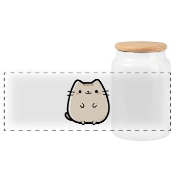 cute little chibi cat - Panoramic Cookie Jar with Wooden Lid - white - Front