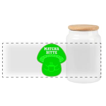 MATCHA TEA MUSHROOMS - Panoramic Cookie Jar with Wooden Lid - white - Front