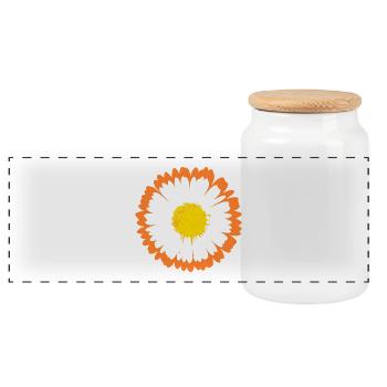 Orangefarbener Rand Daisy auf weißen Blütenblättern - Panorama Keksdose mit Holzdeckel - Weiß - Vorne
