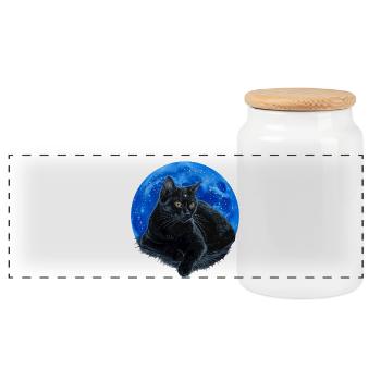 Starry feline. - Panoramic Cookie Jar with Wooden Lid - white - Front