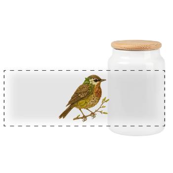 Song thrush in its natural dress - Panoramic Cookie Jar with Wooden Lid - white - Front
