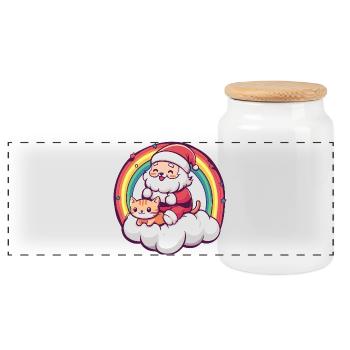 Chat Père Noël Noël - Boîte à biscuits avec couvercle en bois - blanc - Devant