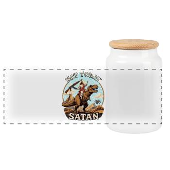 Not Today, Satan - Funny Jesus T-Shirt - Panoramic Cookie Jar with Wooden Lid - white - Front
