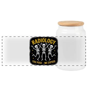 Radiology Skeletons Dance "You Pose - We Expose" - Panoramic Cookie Jar with Wooden Lid - white - Front
