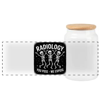 Radiology Skeletons Dancing - Panoramic Cookie Jar with Wooden Lid - white - Front