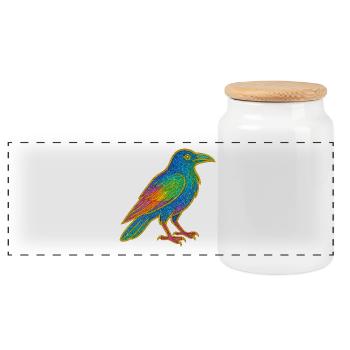 Rainbow Raven Patch Design - Panoramic Cookie Jar with Wooden Lid - white - Front