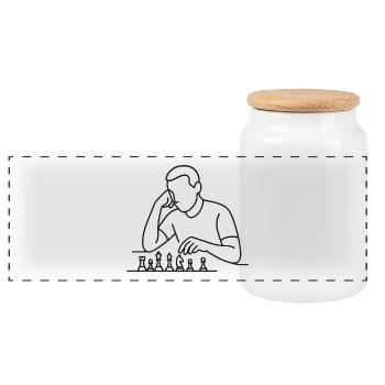 Chess Player Sketch – Minimalist Thinking Motif - Panoramic Cookie Jar with Wooden Lid - white - Front