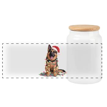 Schlittenhund im Lichterglanz - Panorama Keksdose mit Holzdeckel - Weiß - Vorne