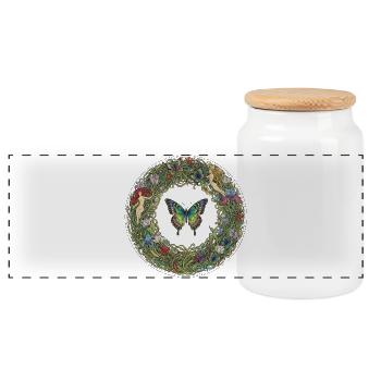 Flower Circle Butterfly Dream Image - Panoramic Cookie Jar with Wooden Lid - white - Front