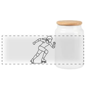 Roller Derby Player Sketch – Sports Motif - Panoramic Cookie Jar with Wooden Lid - white - Front