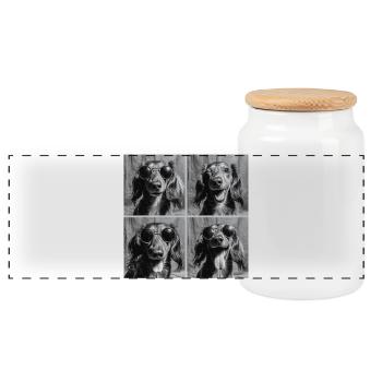 Lustig Dackel Hund Retro Fotobox - Panorama Keksdose mit Holzdeckel - Weiß - Vorne