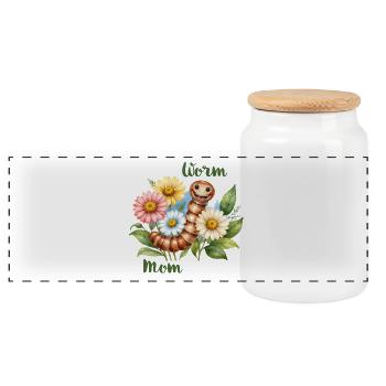 Worm Mom – Regenwurm in Blumen, Aquarell - Panorama Keksdose mit Holzdeckel - Weiß - Vorne