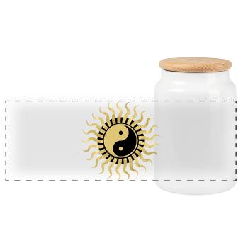 Goldene Yin Yang Sohle - Panorama Keksdose mit Holzdeckel - Weiß - Vorne
