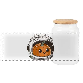 Pumpkin in Space - Panoramic Cookie Jar with Wooden Lid - white - Front